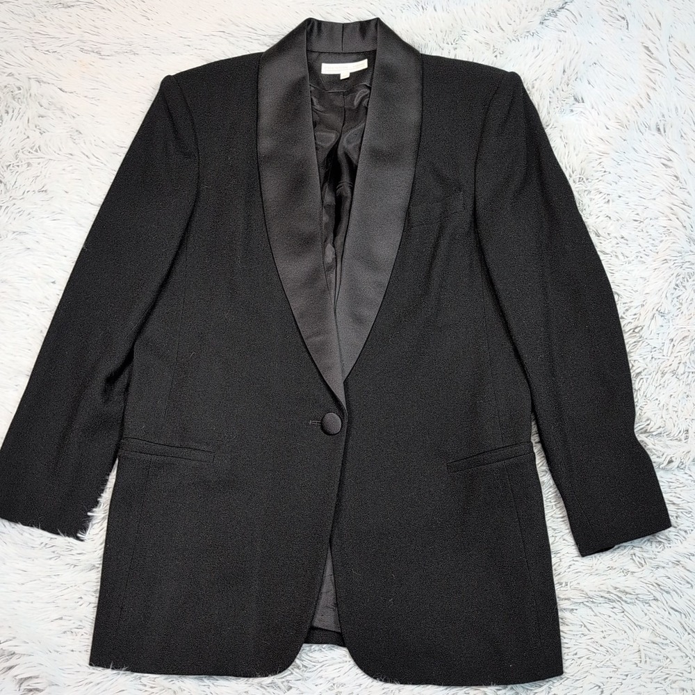 Vintage‎ Preston & York Jacket Womens 12 Black Blazer Wool Button Up Career